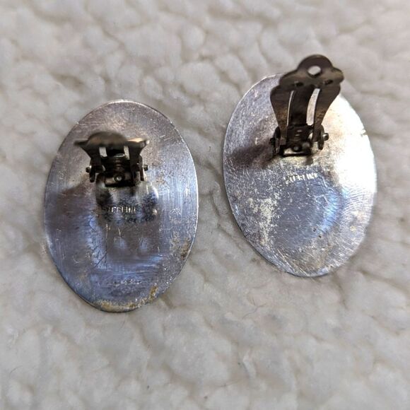 Vintage Sterling Silver and Dichroic Glass Accent Clip Earrings - Picture 2 of 8